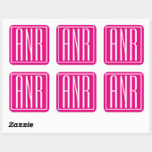 Sticker Carré 3 Initiales Monogramme | Blanc sur rose chaud (Feuille)
