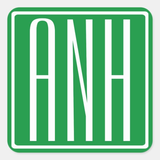 Sticker Carré 3 Initiales Monogramme | Vert et blanc (Devant)