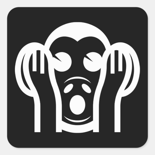 Sticker Carré 3 Singes Sages Kikazaru 聞 か ざ る N'Écouter AUCUN Em (Devant)