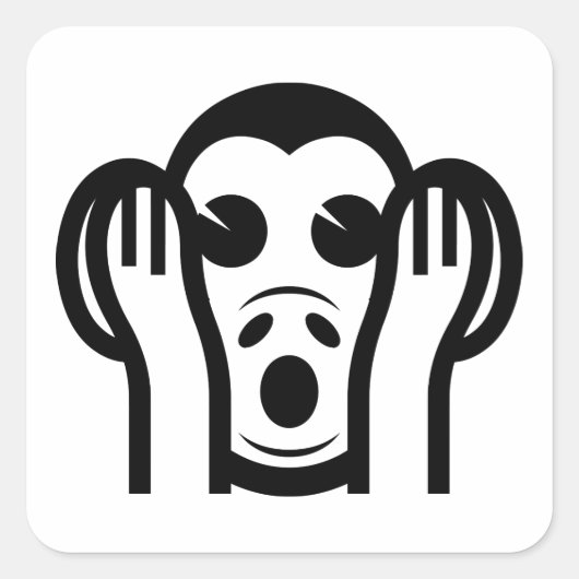 Sticker Carré 3 Singes Sages Kikazaru 聞 か ざ る N'Écouter AUCUN Em (Devant)