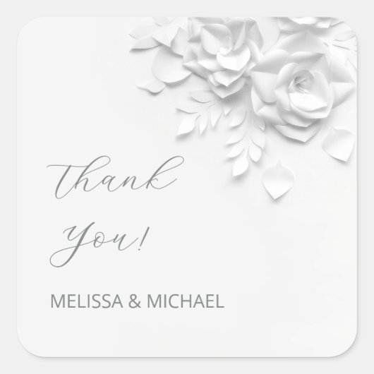 Sticker Carré 3D Paper Cut Roses Wedding Thank You (Devant)
