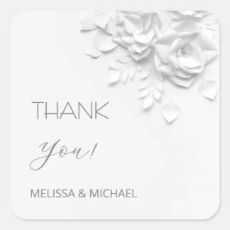 Sticker Carré 3D Paper Cut Roses Wedding Thank You