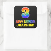 Sticker Carré 3e anniversaire : Bold, amusant, simple, arc-en-ci (Sac)