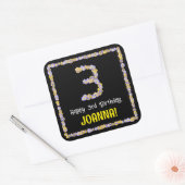 Sticker Carré 3e anniversaire : Floral Flowers Numéro, Nom perso (Enveloppe)