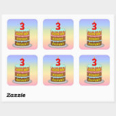 Sticker Carré 3e anniversaire : Fun Cake and Candle + Nom person (Feuille)