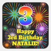 Sticker Carré 3e anniversaire : Fun Fireworks Look, Arc-en-ciel (Devant)