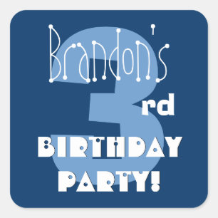 Sticker Carré 3e anniversaire Nom personnalisé Marine et Bébé bl