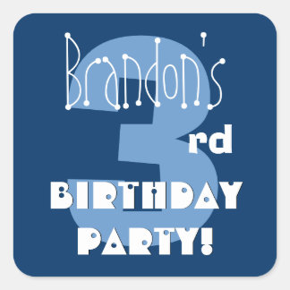 Sticker Carré 3e anniversaire Nom personnalisé Marine et Bébé bl