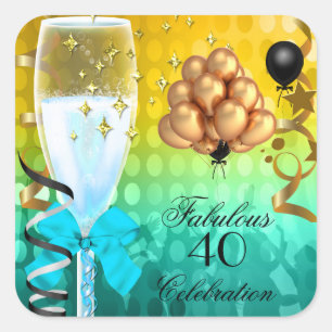 Sticker Carré 40 ans et fabuleux Champagne de anniversaire sarce