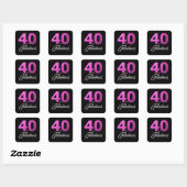 Sticker Carré 40 et fabuleux anniversaire rose noir (Feuille)