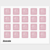Sticker Carré 40 et fabuleux élégant script rose 40e anniversair (Feuille)