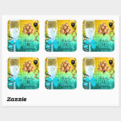 Sticker Carré 40 & Fabuleux Champagne d'Anniversaire d'or bleu T (Feuille)