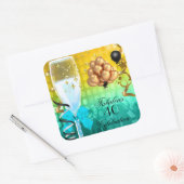Sticker Carré 40 & Fabuleux Champagne d'Anniversaire d'or bleu T (Enveloppe)