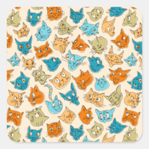 Sticker Carré 40 visages de chat et une queue