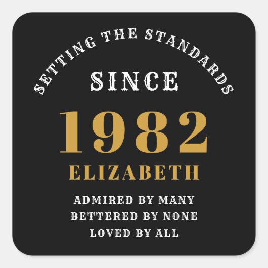 Sticker Carré 40e anniversaire 1982 Elégant Black Gold Chic (Devant)