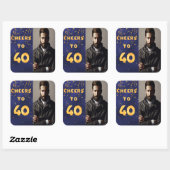 Sticker Carré 40e anniversaire bleu or applaudissent 40 gars (Feuille)