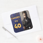 Sticker Carré 40e anniversaire bleu or applaudissent 40 gars (Enveloppe)
