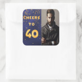 Sticker Carré 40e anniversaire bleu or applaudissent 40 gars (Sac)
