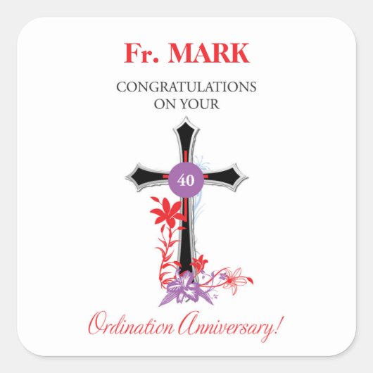 Sticker Carré 40e anniversaire de l'Ordination du prêtre Croix n (Devant)