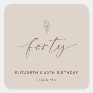 Sticker Carré 40e anniversaire Elégant minimal Boho