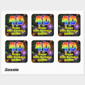 Sticker Carré 40e anniversaire : Fun Fireworks Look, Arc en ciel (Feuille)