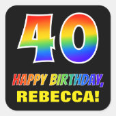 Sticker Carré 40e anniversaire : Gras, Amusant, Simple, Arc-en-c (Devant)