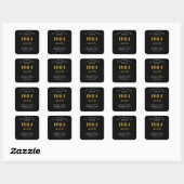 Sticker Carré 40e anniversaire Nom 1984 Black Gold Elegant Chic (Feuille)
