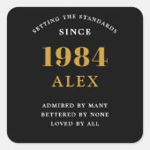 Sticker Carré 40e anniversaire Nom 1984 Black Gold Elegant Chic (Devant)