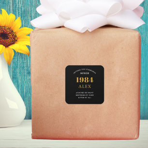 Sticker Carré 40e anniversaire Nom 1984 Black Gold Elegant Chic