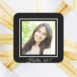 Sticker Carré 40e anniversaire photo personnalisée noir blanc