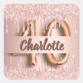 Sticker Carré 40e anniversaire rose gouttes d'or (Devant)