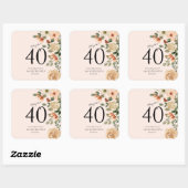 Sticker Carré 40e anniversaire Vintage Floral (Feuille)
