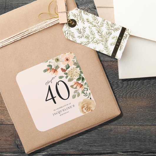 Sticker Carré 40e anniversaire Vintage Floral