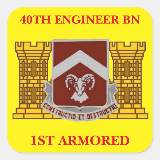 STICKER CARRÉ 40E BATAILLE D'INGÉNIEURS 1ER BÂTIMENTS ARMORES (Devant)