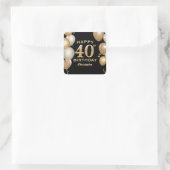 Sticker Carré 40e fête d'anniversaire Ballons noirs et or (Sac)