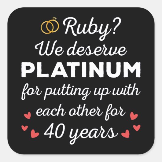 Sticker Carré 40ème anniversaire du Mariage I - Ruby Funny Coupl (Devant)