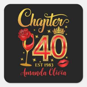 Sticker Carré 40th Birthday, chapter 40 lady’s, women’s 