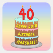 Sticker Carré 40th Birthday: Fun Cake and Candles + Custom Name (Devant)