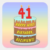 Sticker Carré 41st Birthday: Fun Cake and Candles + Custom Name (Devant)