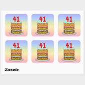 Sticker Carré 41st Birthday: Fun Cake and Candles + Custom Name (Feuille)