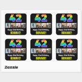 Sticker Carré 42e anniversaire : Arc-en-ciel "42"; photos et nom (Feuille)