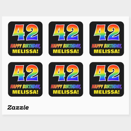 Sticker Carré 42e anniversaire : Bold, amusant, simple, arc-en-c (Feuille)