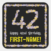 Sticker Carré 42e anniversaire : Floral Flowers Numéro, Nom pers (Devant)