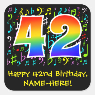 Sticker Carré 42e anniversaire : Symboles de musique colorée, A