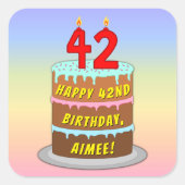 Sticker Carré 42nd Birthday: Fun Cake and Candles + Custom Name (Devant)