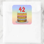 Sticker Carré 42nd Birthday: Fun Cake and Candles + Custom Name (Sac)