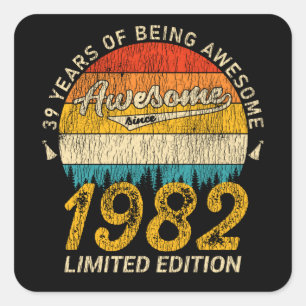 Sticker Carré 43 Ans 1982 Retro Awesome 43e anniversaire Cadeau