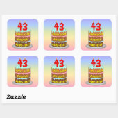 Sticker Carré 43rd Birthday: Fun Cake and Candles + Custom Name (Feuille)
