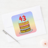 Sticker Carré 43rd Birthday: Fun Cake and Candles + Custom Name (Enveloppe)