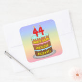 Sticker Carré 44th Birthday: Fun Cake and Candles + Custom Name (Enveloppe)